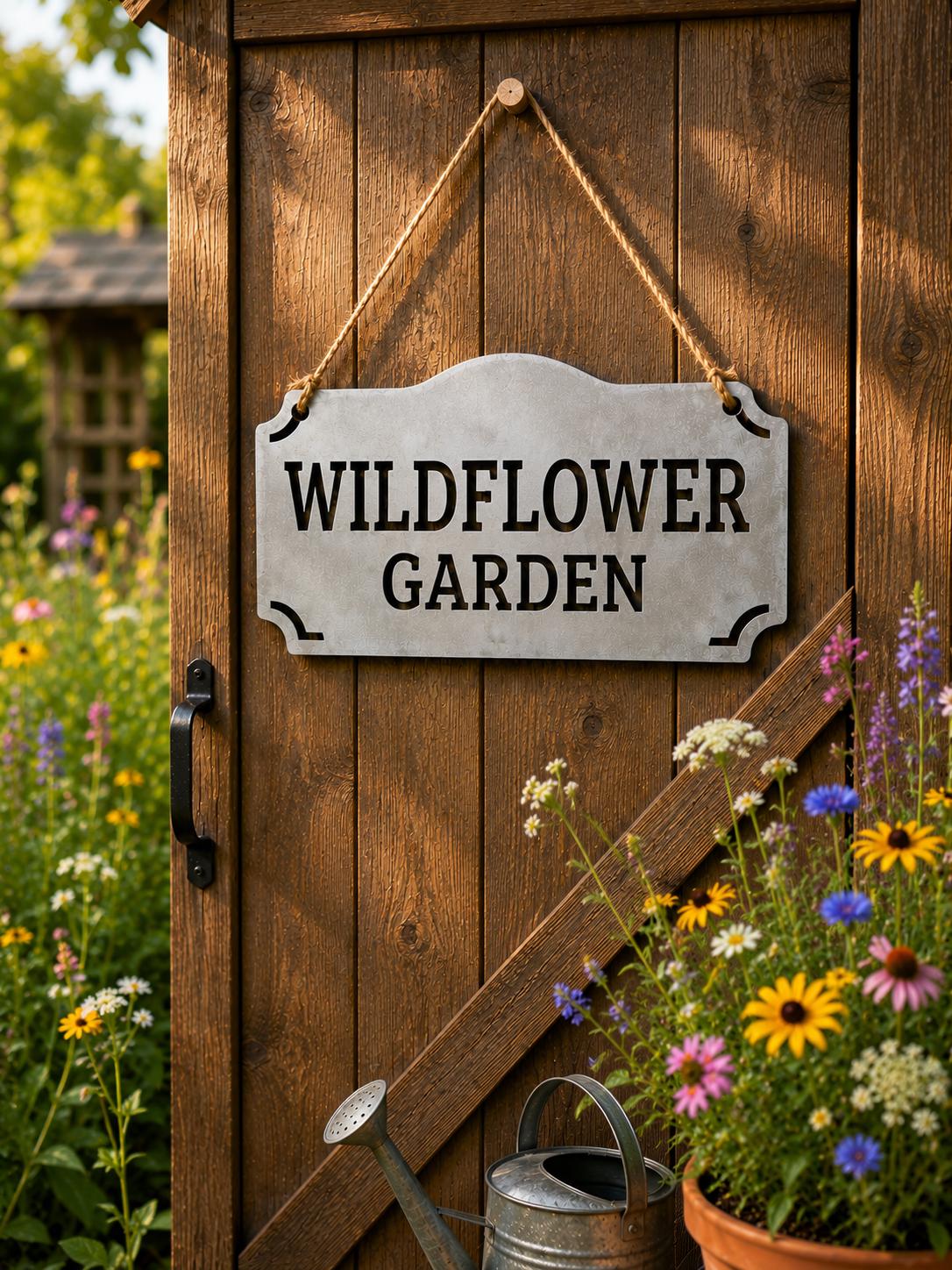 Wildflower Garden Hanging Metal Sign, Wildflower Garden Decor, Garden Shed Sign, Outdoor Garden Decor, Gardener Gift