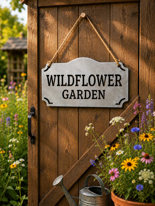 Wildflower Garden Hanging Metal Sign, Wildflower Garden Decor, Garden Shed Sign, Outdoor Garden Decor, Gardener Gift