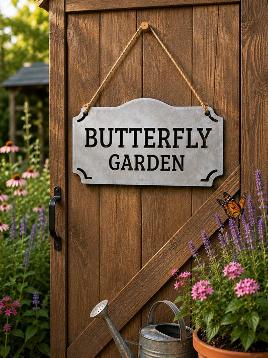 Butterfly Garden Hanging Metal Sign, Butterfly Garden Decor, Garden Shed Sign, Outdoor Garden Decor, Gardener Gift