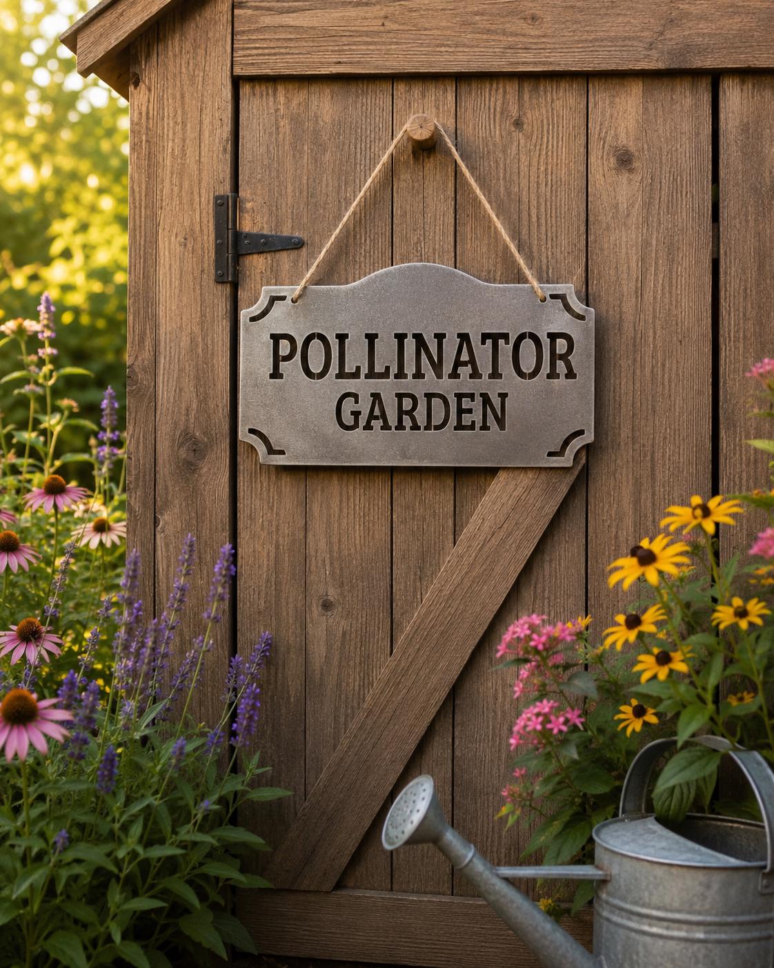 Pollinator Garden Metal Garden Sign | Bee Friendly Garden Sign | Metal Flower Garden Marker | Gardening Gift | Yard Decor | Garden Gift