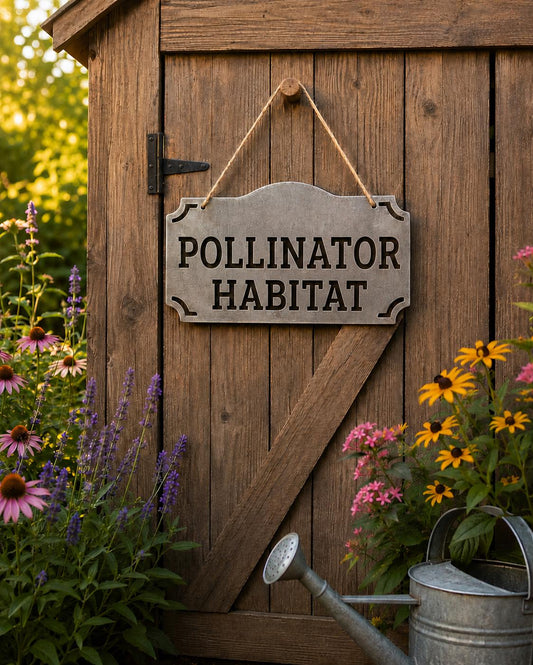 Pollinator Habitat Metal Garden Sign | Bee Friendly Garden Sign | Metal Flower Garden Marker | Gardening Gift | Yard Decor | Garden Gift