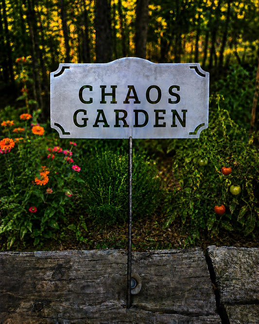 Chaos Garden Metal Hanging Sign | Cottage Garden Decor | Funny Garden Sign | Wildflower Garden | Gardener Gift | Rustic Outdoor Decor