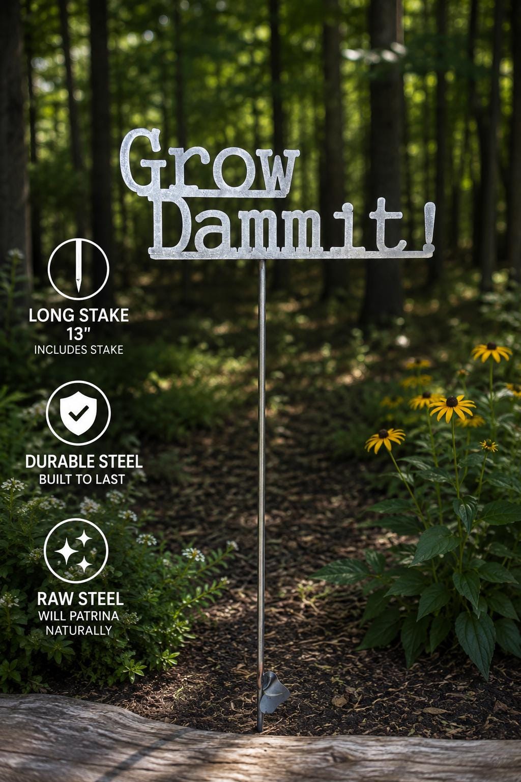 Grow Dammit Metal Garden Sign | Funny Garden Decor | Garden Gift, Plant Lover Gift, Gardening Gift, Outdoor Decor | Garden Stake, Yard Decor