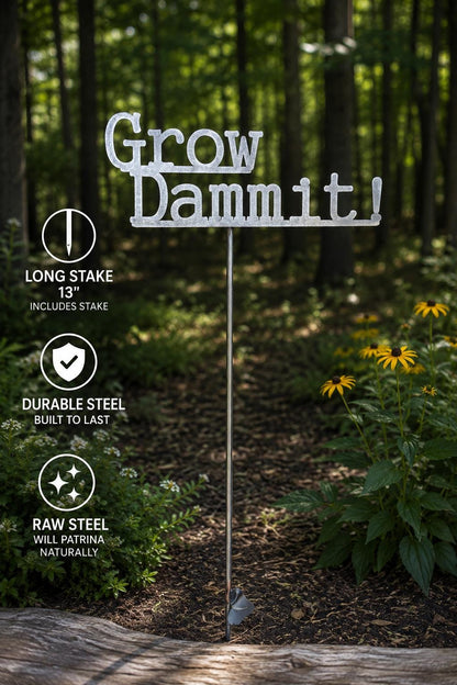 Grow Dammit Metal Garden Sign | Funny Garden Decor | Garden Gift, Plant Lover Gift, Gardening Gift, Outdoor Decor | Garden Stake, Yard Decor
