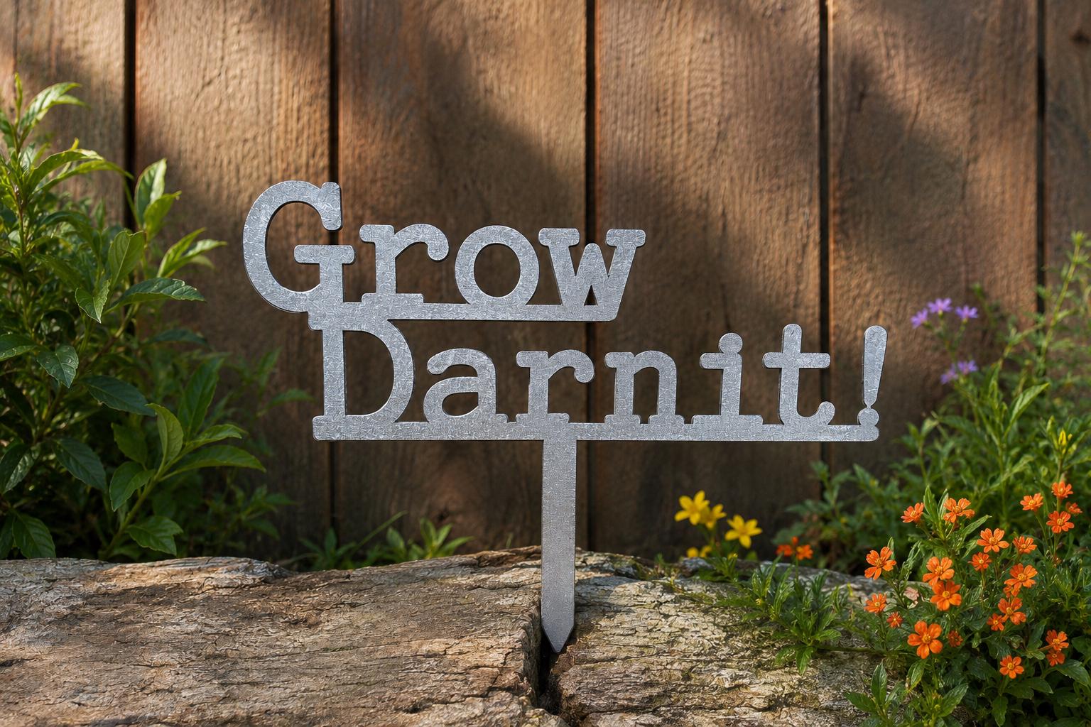 Grow Darnit Metal Garden Sign | Funny Garden Stake | Gardener Gift | Plant Lover Gift | Garden Decor | Yard Art | Family Friendly Humor