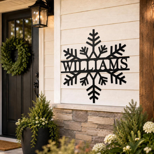 Personalized Snowflake Door Hanger | Metal Family Name Sign | Winter Front Door Decor | Custom Christmas Wreath | Holiday Housewarming Gift