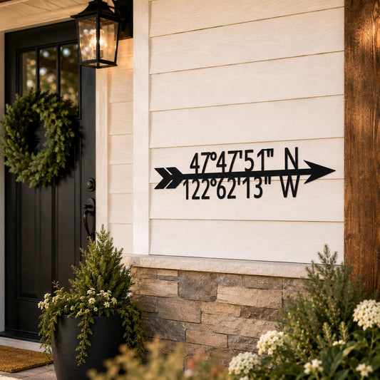 Custom GPS Coordinate Arrow Sign | Personalized Latitude Longitude Metal Wall Decor | Where We Met Gift | Housewarming | Anniversary