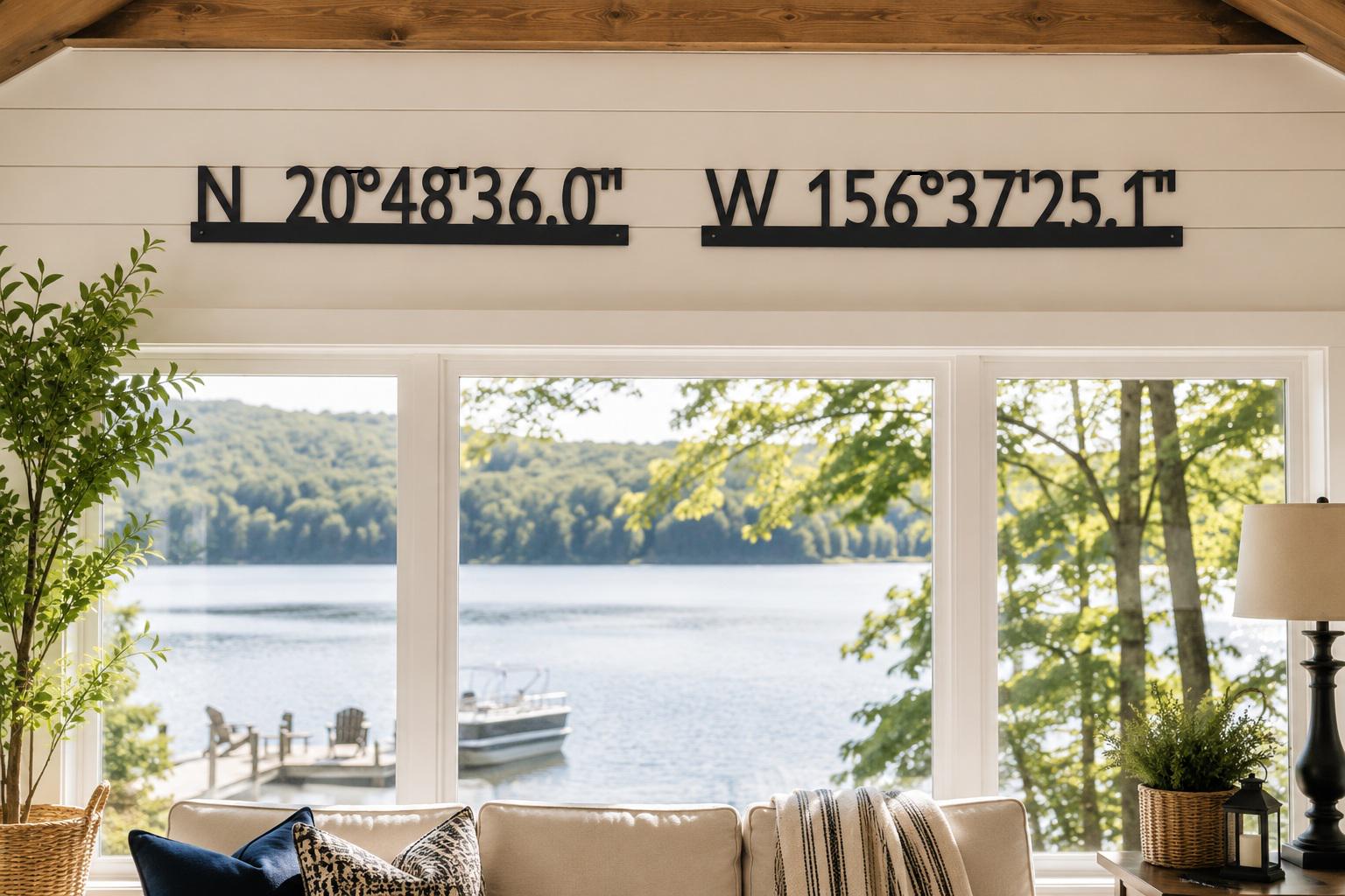 Long Horizontal GPS Coordinate Sign | Personalized Metal Wall Art for Fireplace Mantel, Picture Window, Lake House & Cabin Decor