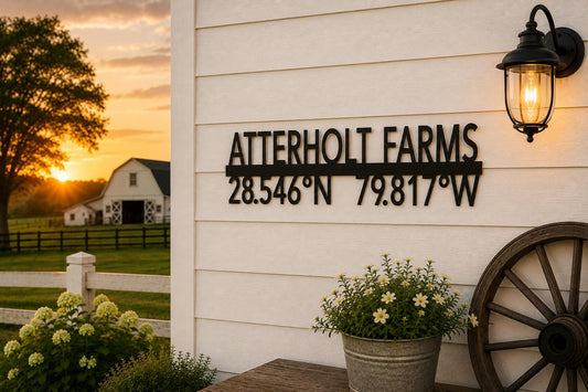 Personalized Farm Name Sign | Custom Farm Coordinates Sign | Ranch Metal Sign | GPS Latitude Longitude Decor | Homestead Gift