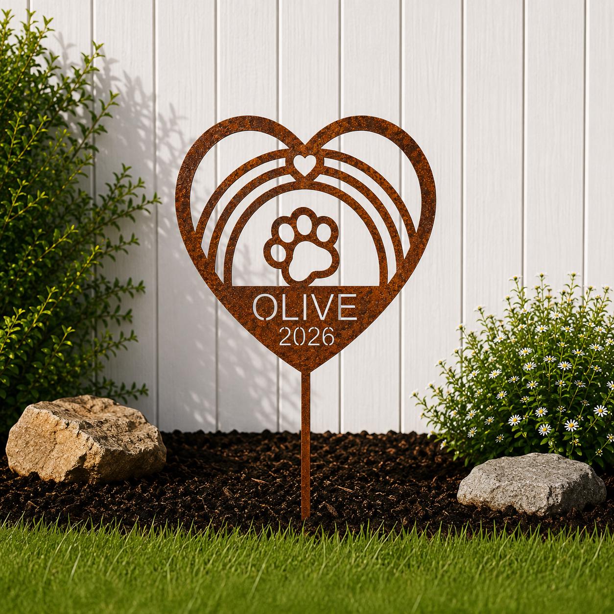 Rainbow Bridge Personalized Cat Memorial Garden Stake, Custom Pet Memorial, Paw Print Garden Marker, Cat Loss Gift, Pet Grave Marker