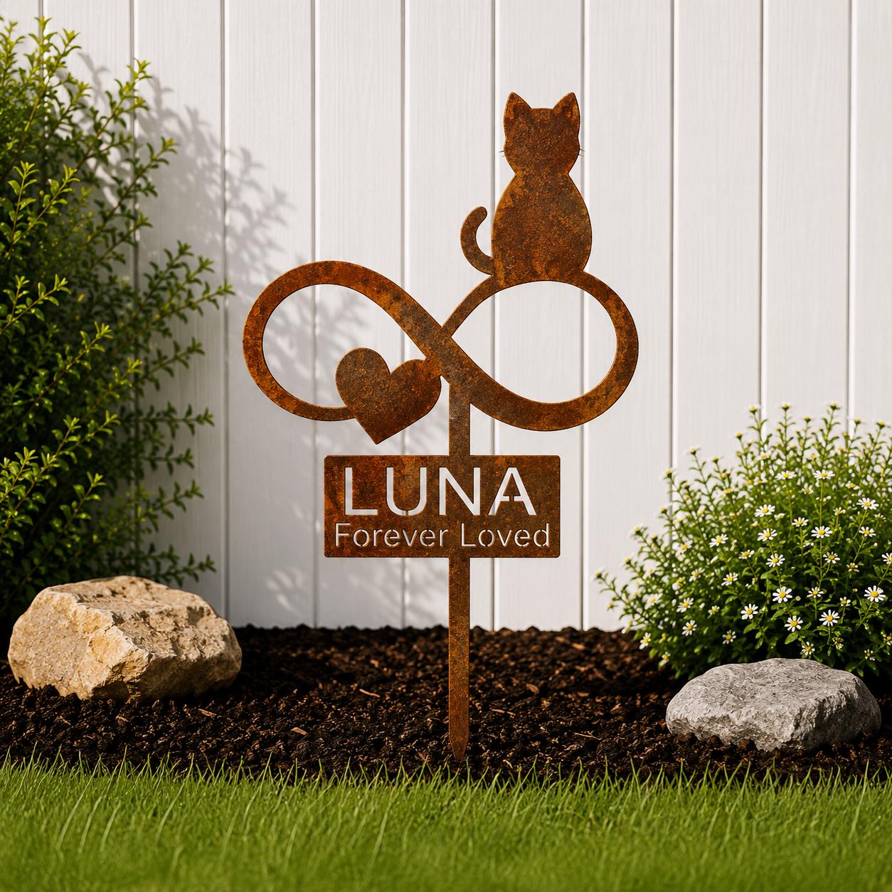Personalized Cat Memorial Garden Stake | Forever Loved Cat Memorial | Pet Loss Gift | Custom Cat Name Sign | Cat Grave Marker