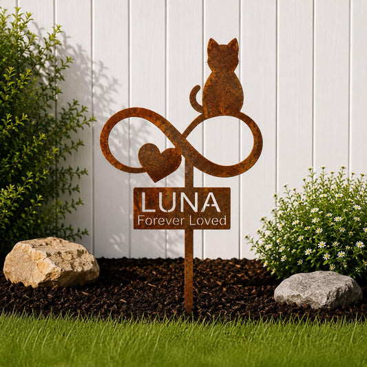 Personalized Cat Memorial Garden Stake | Forever Loved Cat Memorial | Pet Loss Gift | Custom Cat Name Sign | Cat Grave Marker