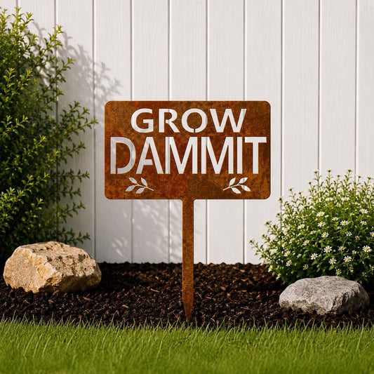 Grow Dammit Metal Garden Stake | Funny Garden Sign | Garden Gift | Plant Lover Gift | Gardener Gift | Outdoor Garden Decor | Yard Art