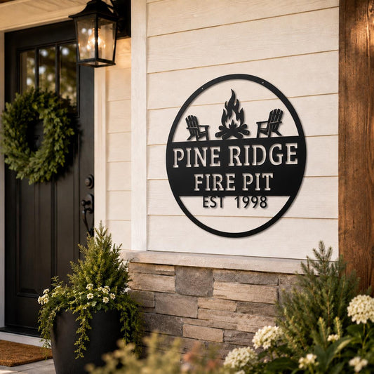 Personalized Fire Pit Metal Sign, Custom Family Name Sign, Backyard Fire Pit Decor, Patio Wall Art, Established Outdoor Sign