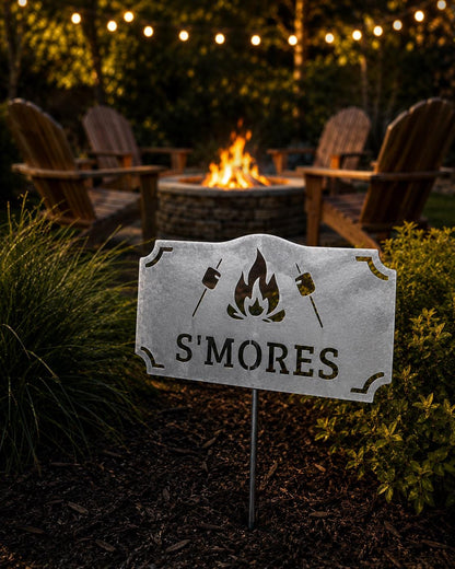 S'Mores Metal Yard Sign | Fire Pit Decor | Backyard Patio Decor | Campfire Sign | Outdoor Garden Stake | Housewarming Gift