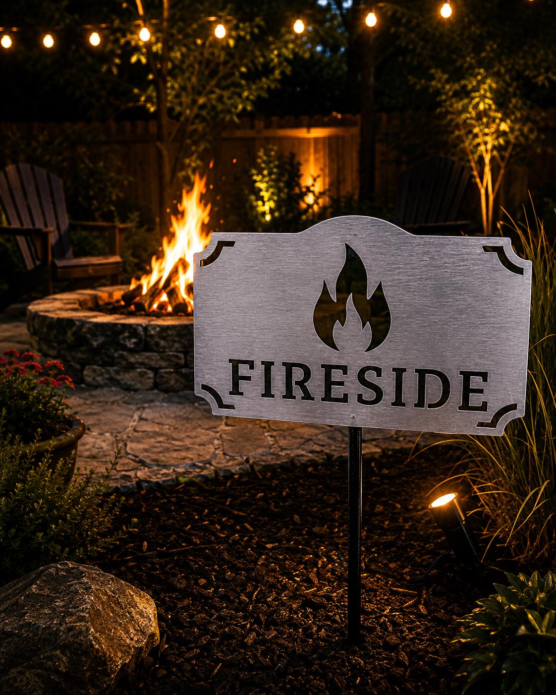 Fireside Metal Yard Sign | Backyard Fire Pit Decor | Custom Outdoor Campfire Sign | Personalized Family Fire Pit Gift