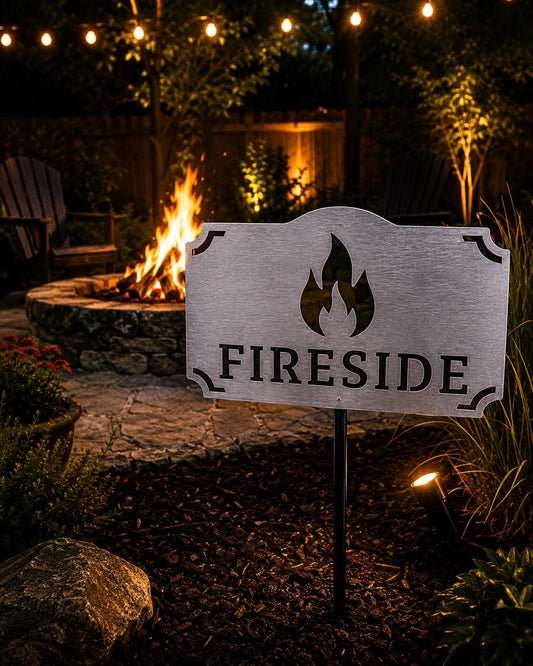 Fireside Metal Yard Sign | Backyard Fire Pit Decor | Custom Outdoor Campfire Sign | Personalized Family Fire Pit Gift
