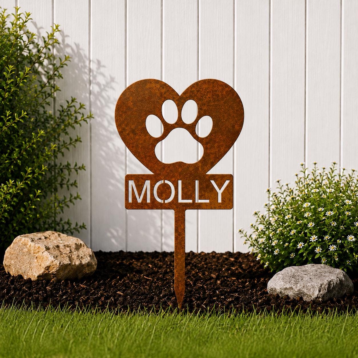 Personalized Dog Memorial Stake, Paw Print Heart Garden Sign, Pet Grave Marker, Custom Dog Name, Outdoor Memorial Gift