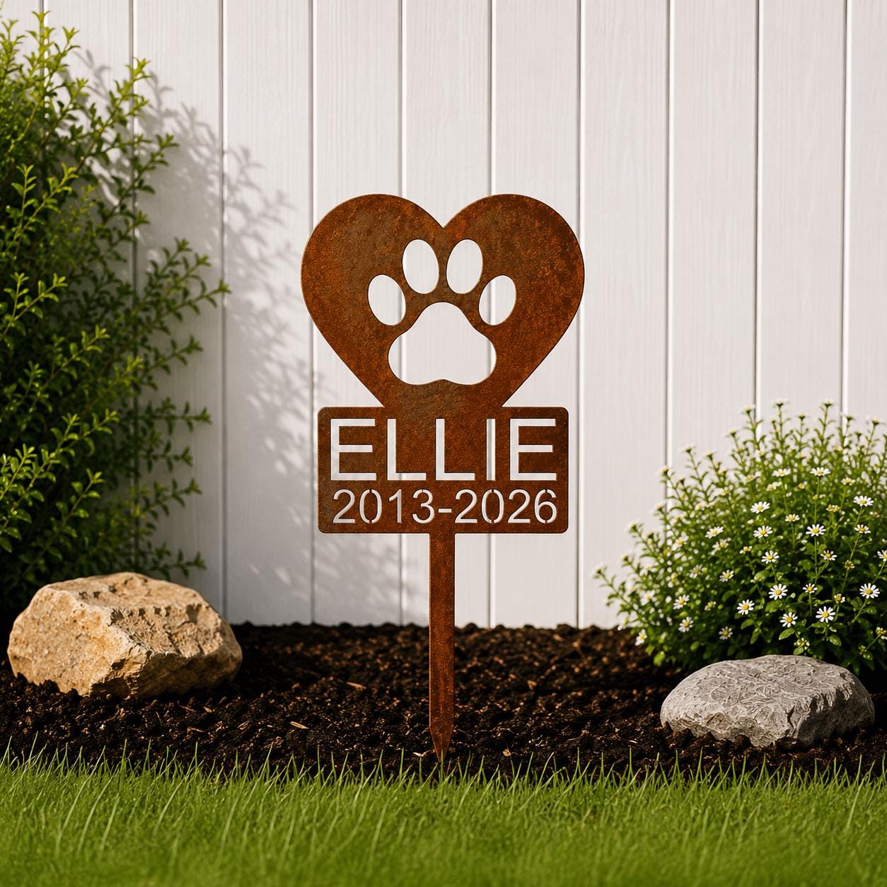 Personalized Dog Memorial Stake, Paw Print Heart Garden Sign, Pet Grave Marker, Custom Dog Name, Outdoor Memorial Gift