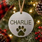 Personalized Dog Name Ornament, Custom Pet Christmas Ornament, Metal Paw Print Ornament, Dog Lover Christmas Gift