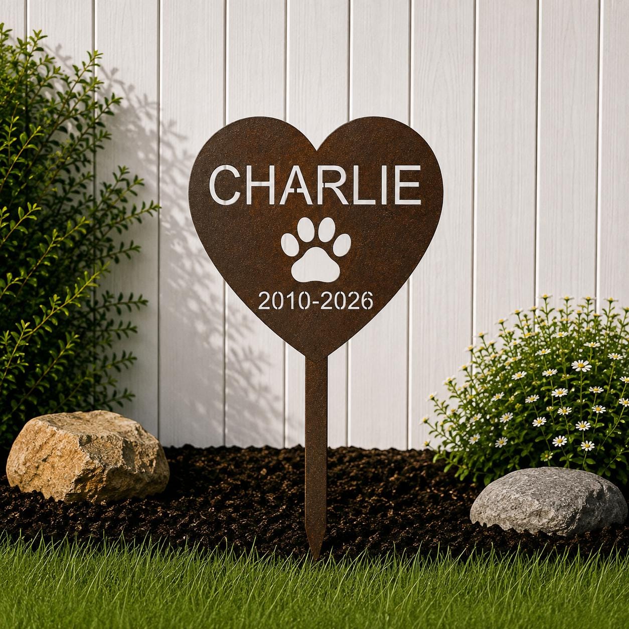 Personalized Dog Memorial Stake, Paw Print Heart Garden Sign, Pet Grave Marker, Custom Dog Name, Outdoor Memorial Gift