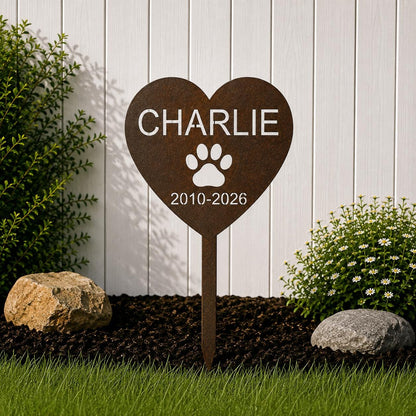Personalized Dog Memorial Stake, Paw Print Heart Garden Sign, Pet Grave Marker, Custom Dog Name, Outdoor Memorial Gift