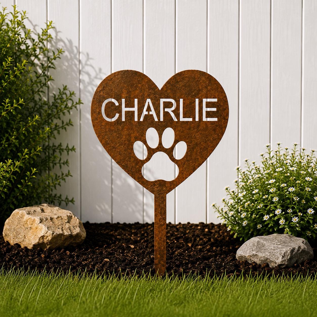 Personalized Dog Memorial Stake, Paw Print Heart Garden Sign, Pet Grave Marker, Custom Dog Name, Outdoor Memorial Gift