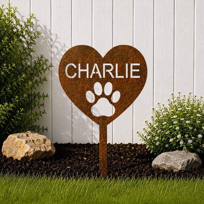 Personalized Dog Memorial Stake, Paw Print Heart Garden Sign, Pet Grave Marker, Custom Dog Name, Outdoor Memorial Gift