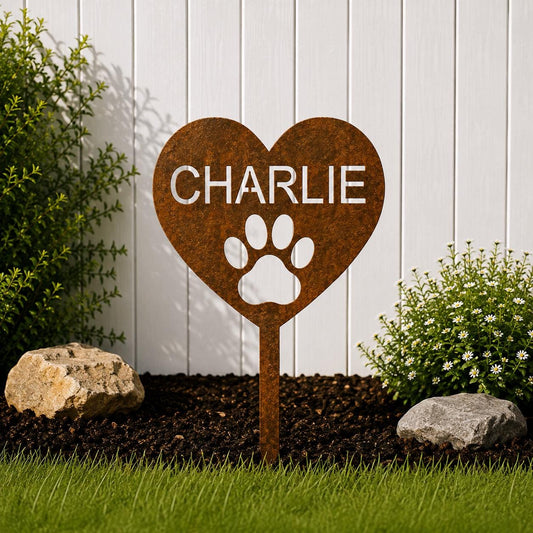 Personalized Dog Memorial Stake, Paw Print Heart Garden Sign, Pet Grave Marker, Custom Dog Name, Outdoor Memorial Gift