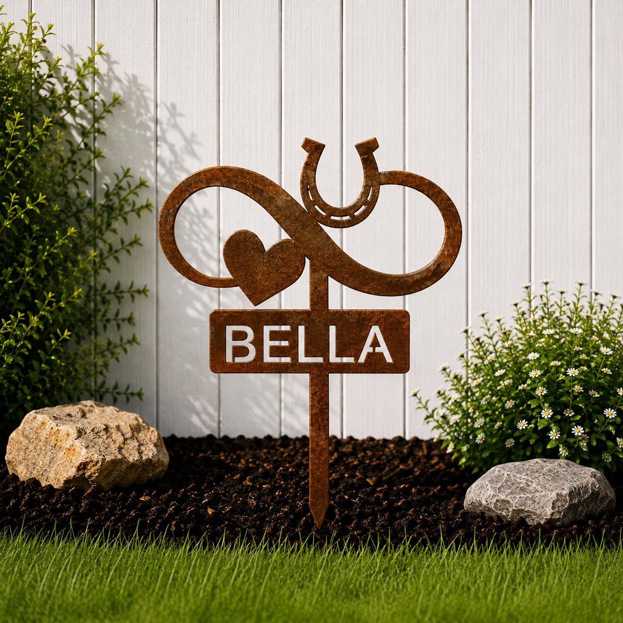 Infinity Horse Garden Stake with Heart and Horseshoe- Metal Garden Sign- Custom Garden Sign- Free Shipping! - Equestrian- Pet Memorial- Farm