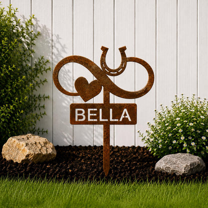 Infinity Horse Garden Stake with Heart and Horseshoe- Metal Garden Sign- Custom Garden Sign- Free Shipping! - Equestrian- Pet Memorial- Farm