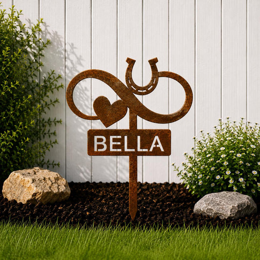 Infinity Horse Garden Stake with Heart and Horseshoe- Metal Garden Sign- Custom Garden Sign- Free Shipping! - Equestrian- Pet Memorial- Farm