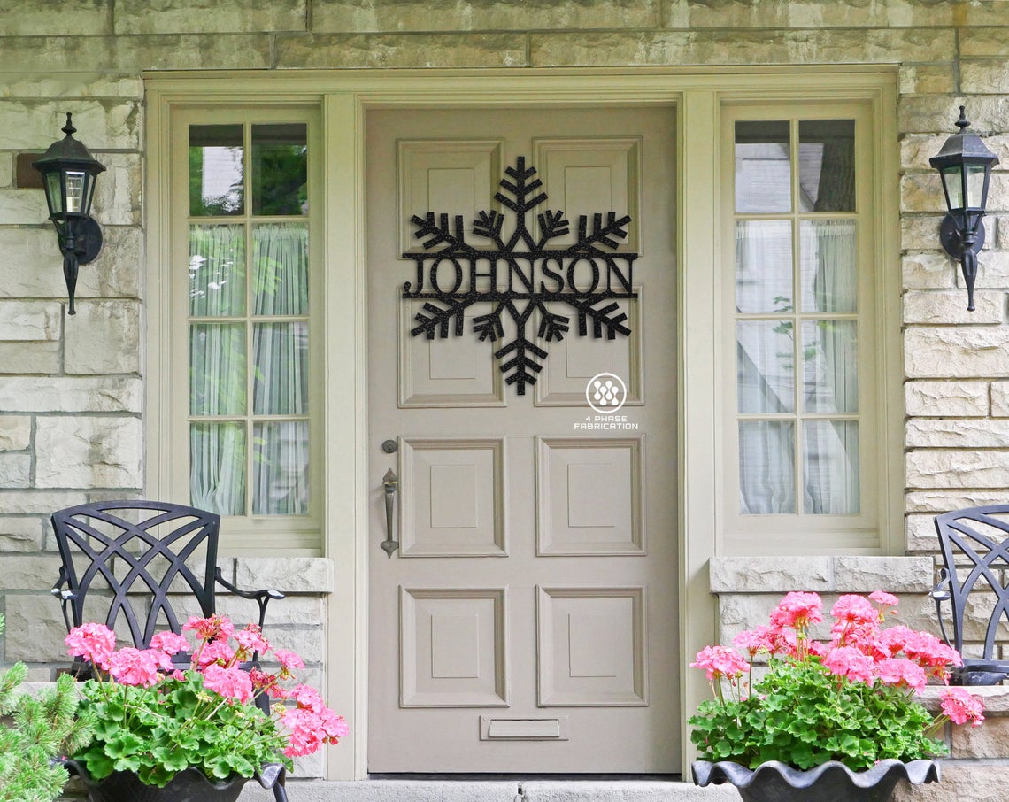 snowflake winter christmas monogram family name farm sign housewarming gift wedding anniversary 11th