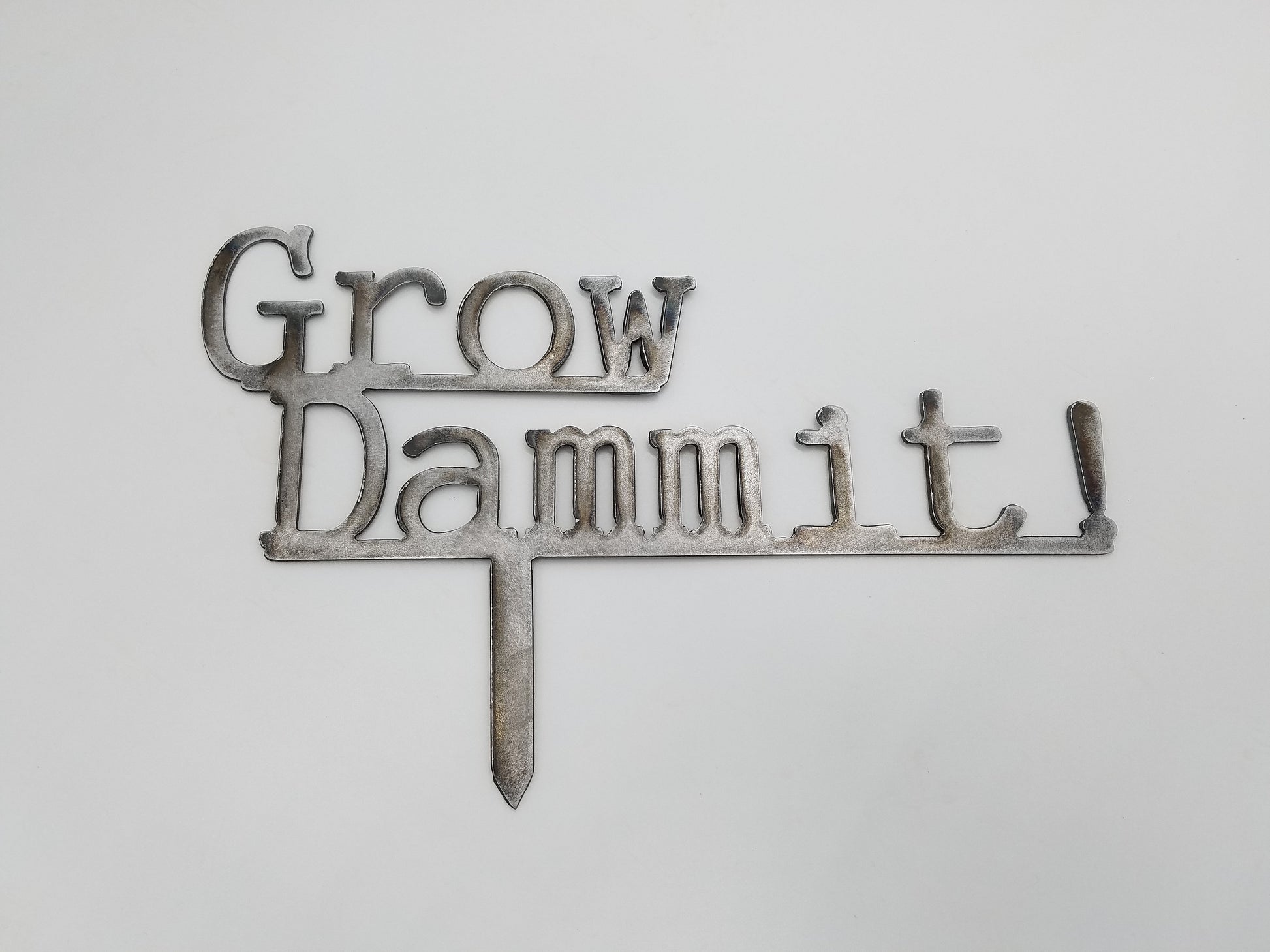 grow dammit garden stake yard lawn ornament metal steel gift garden
