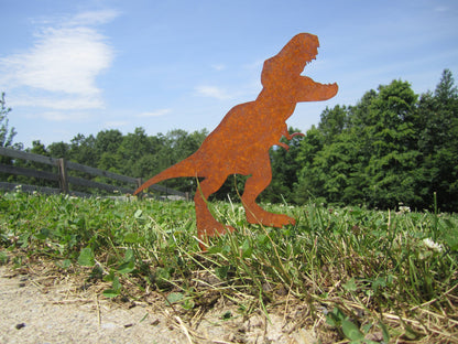 dinosaur trex garden stake yard lawn ornament metal steel gift garden