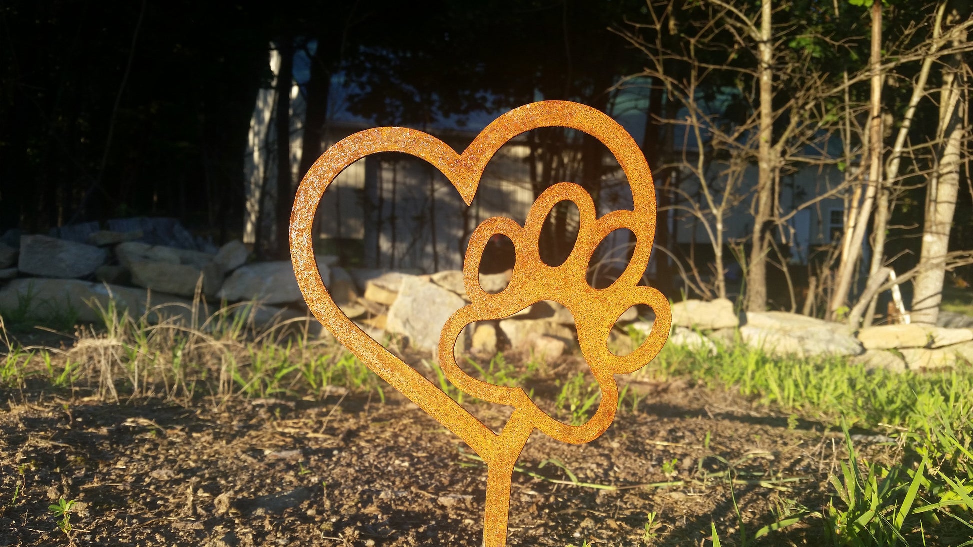 dog memorial paw garden stake yard lawn ornament metal steel gift garden