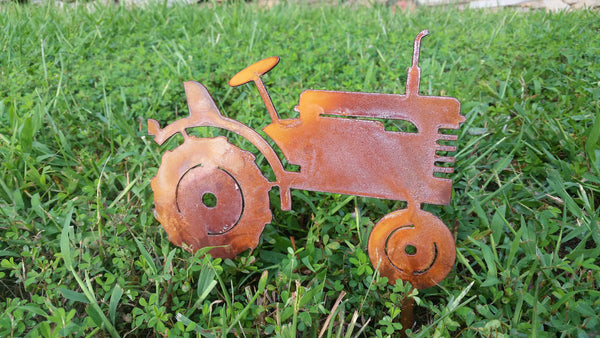 farm barn tractor garden stake yard lawn ornament metal steel gift garden